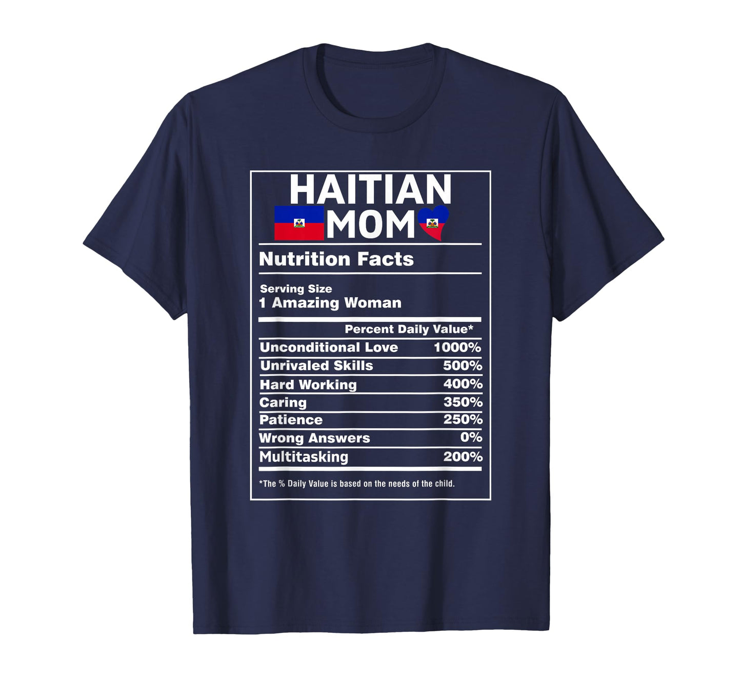 Haitian Mom Nutrition Facts Women Haiti Flag Pride Ayiti Mom T-Shirt