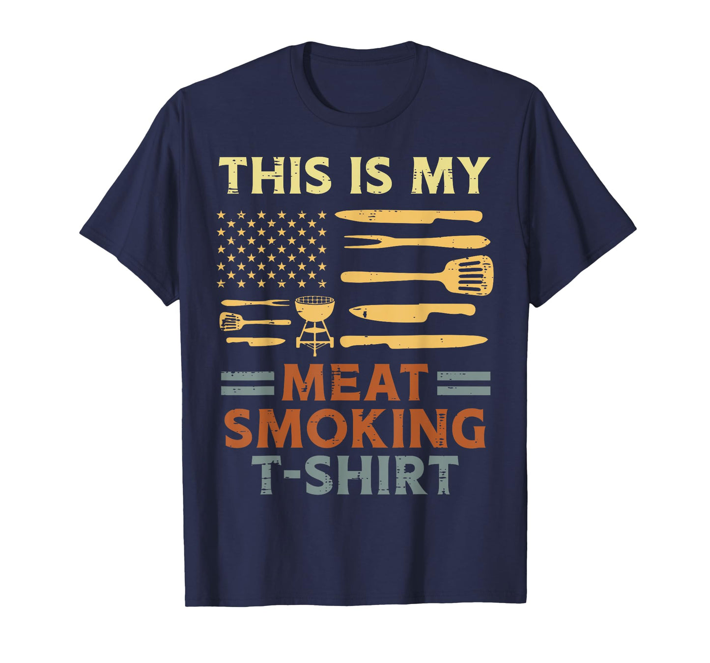 Bbq My Meat Smoking Shirt US Flag Barbecue Patriot Dad Men T-Shirt
