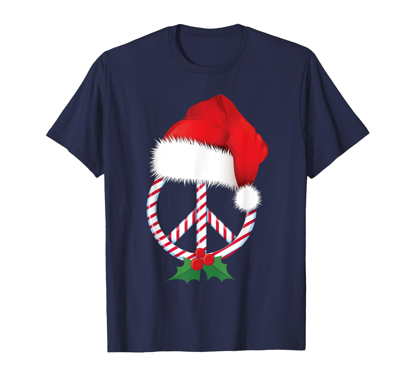 Christmas Peace Sign Candy Cane Santa Peace Symbol T-Shirt