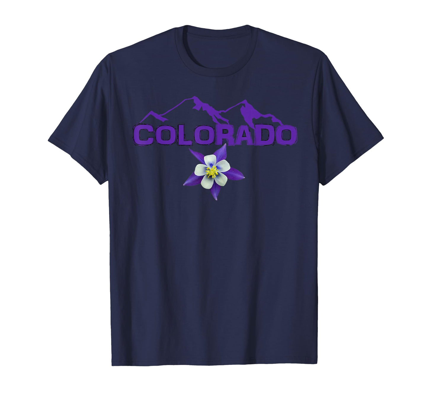 Colorado Mountain Silhouette, Columbine State Flower T Shirt T-Shirt