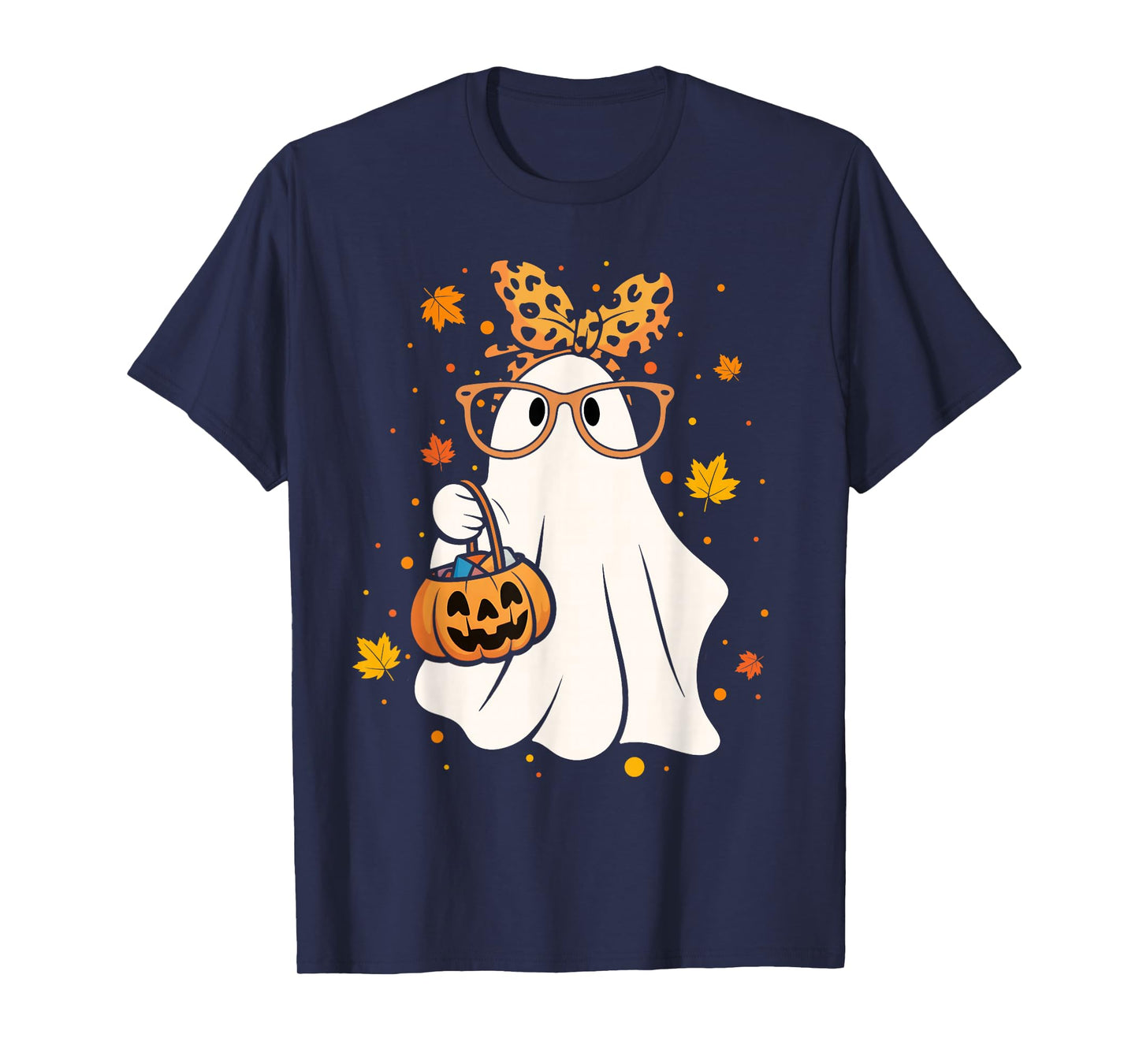 Halloween Ghost Glasses Cute Leopard Bandana Girl Women T-Shirt