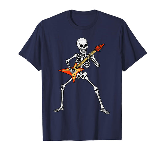 Skeleton Playing Guitar Rock Music Spooky Halloween Rocker T-Shirt