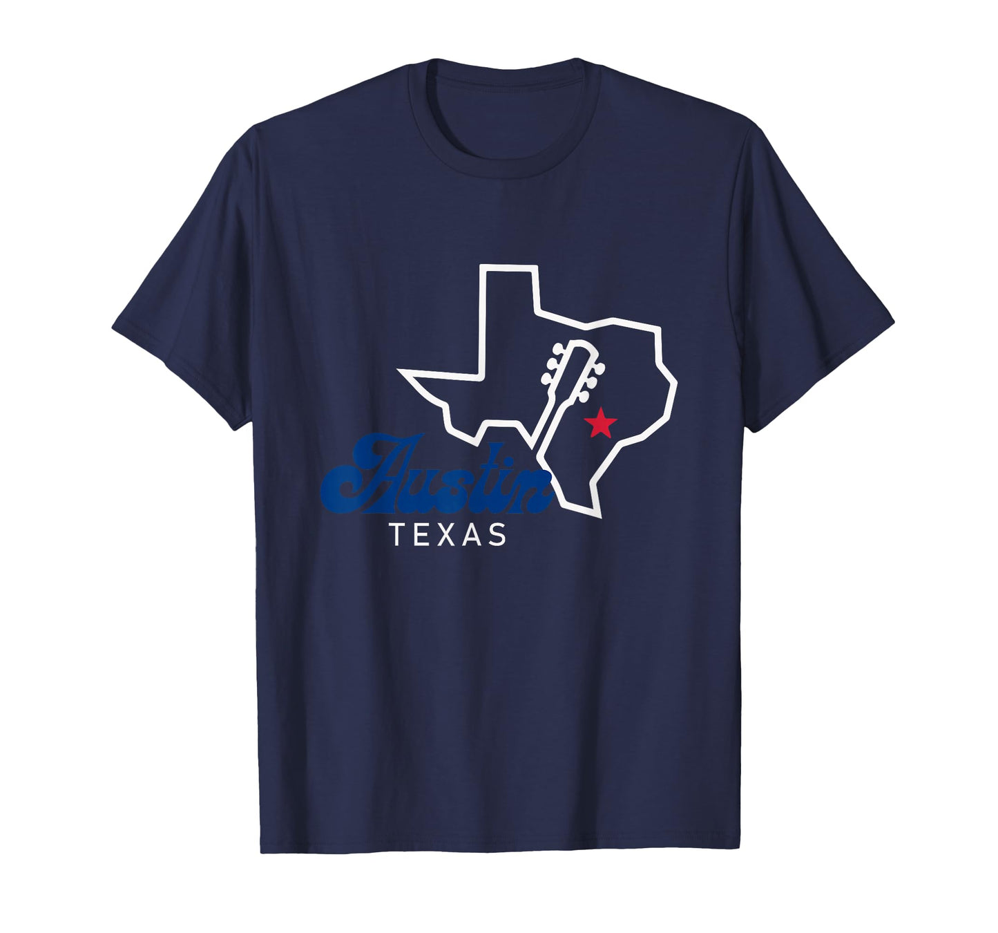 Texas Map Outline with Guitar Austin City Retro Souvenir T-Shirt