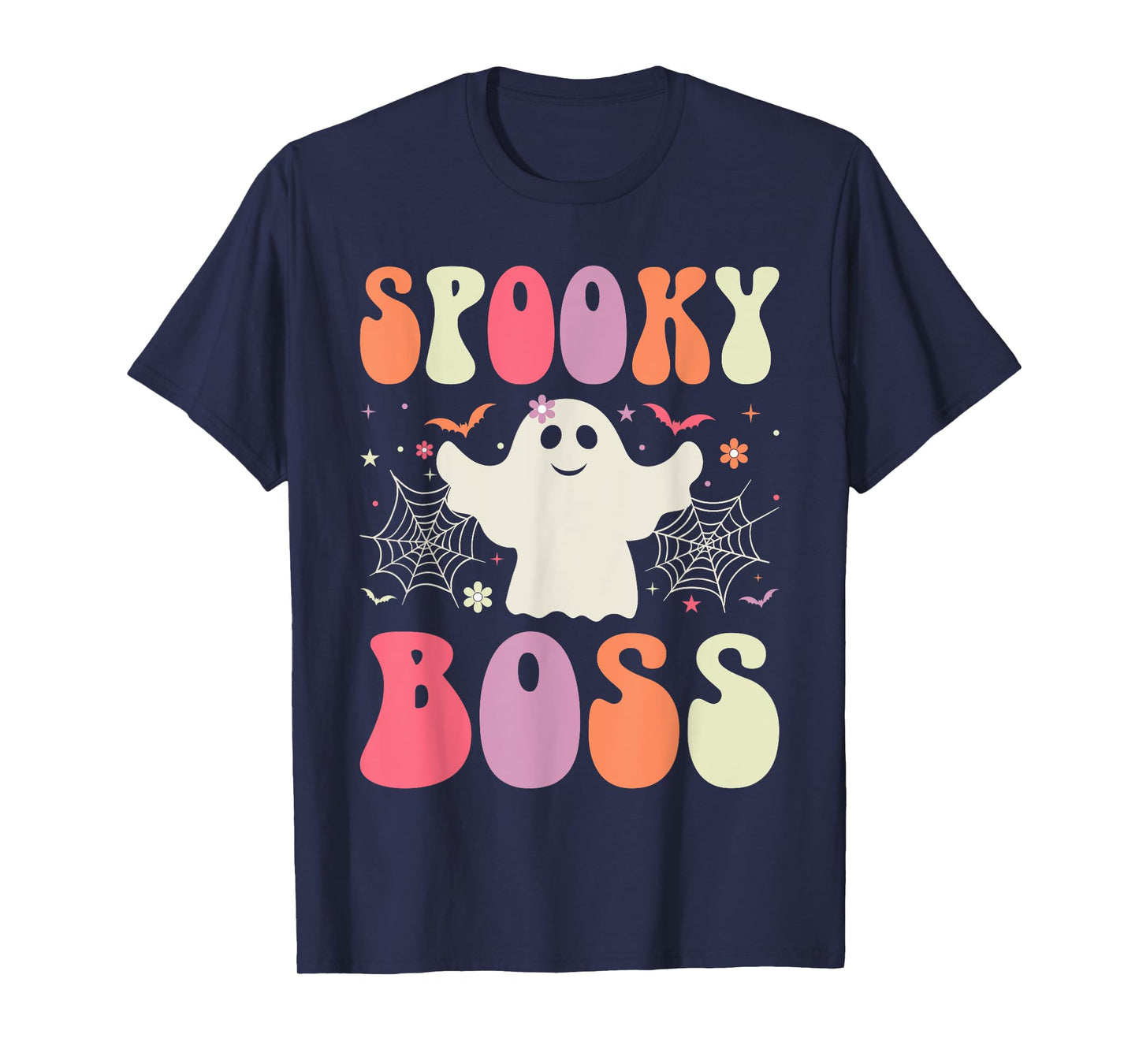 Spooky Boss Halloween Matching Skeleton Costume Retro Groovy T-Shirt