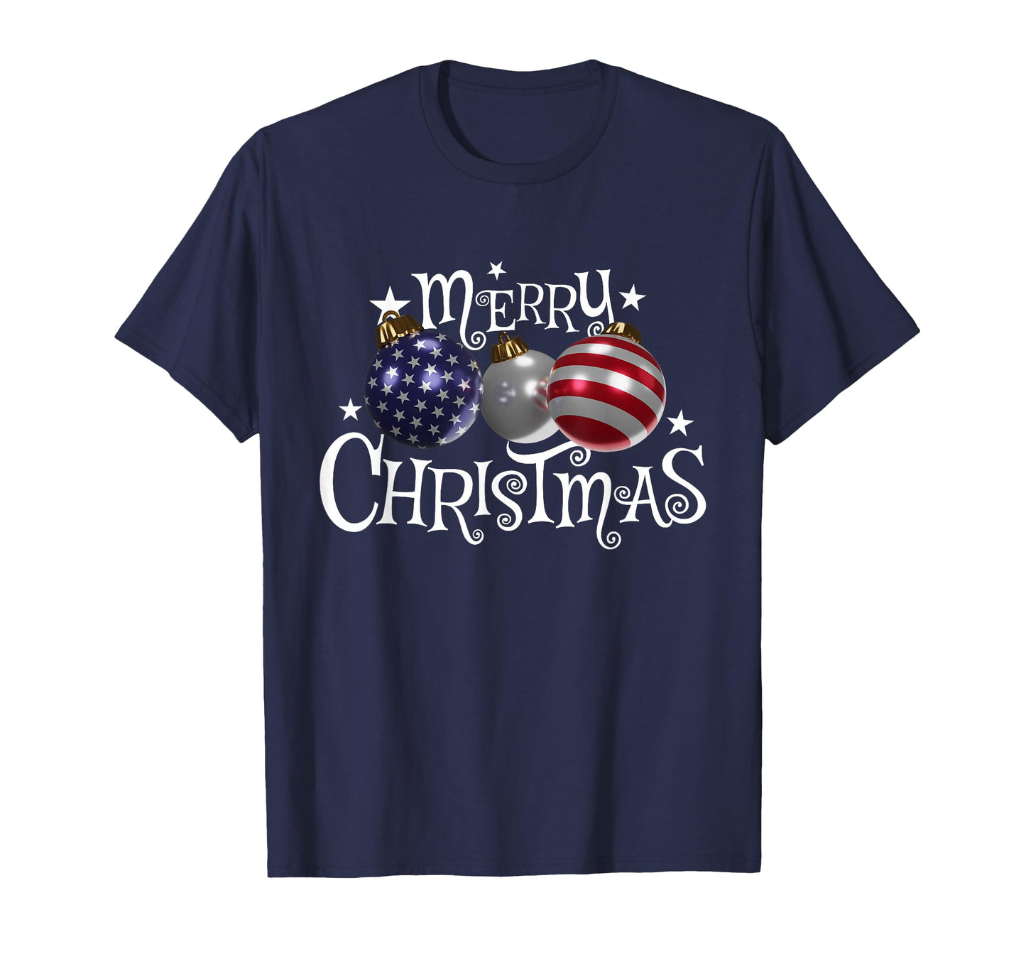 American Flag Merry Christmas Tree Baubles US Patriotic Xmas T-Shirt