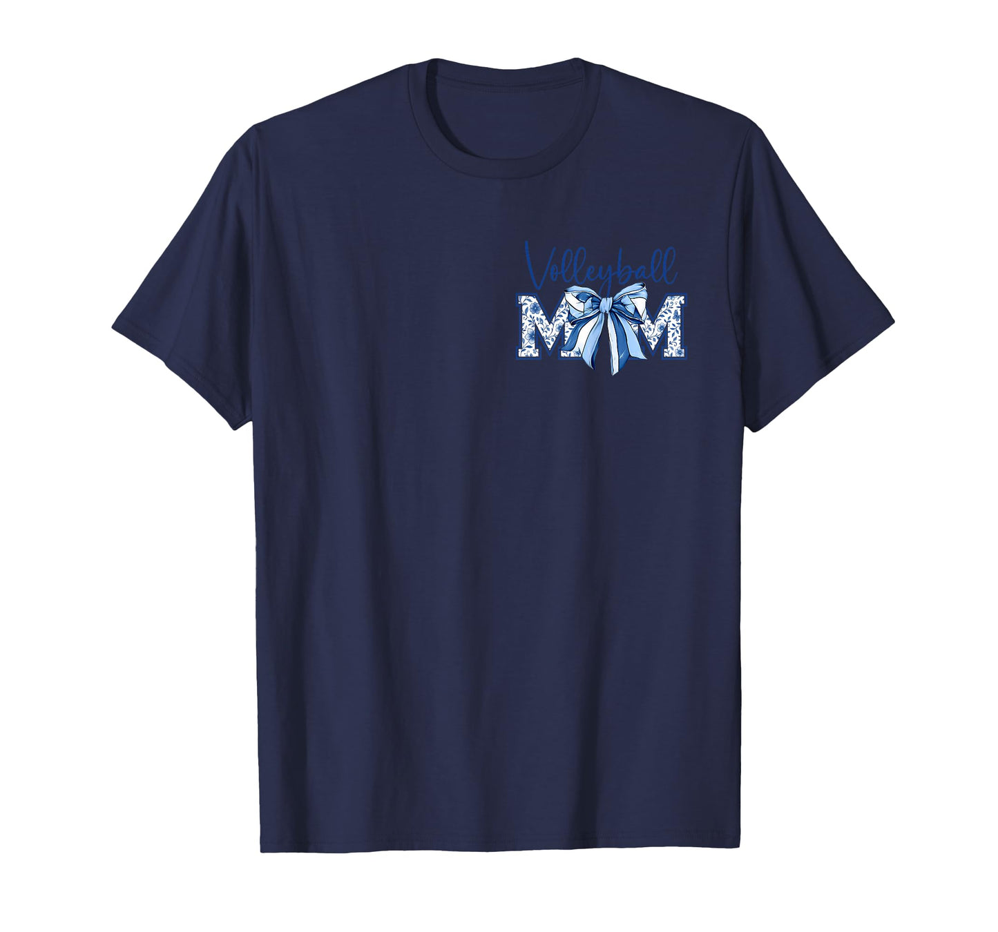 2 Side Volleyball Mom Floral Toile Blue Color Coquette Bow T-Shirt