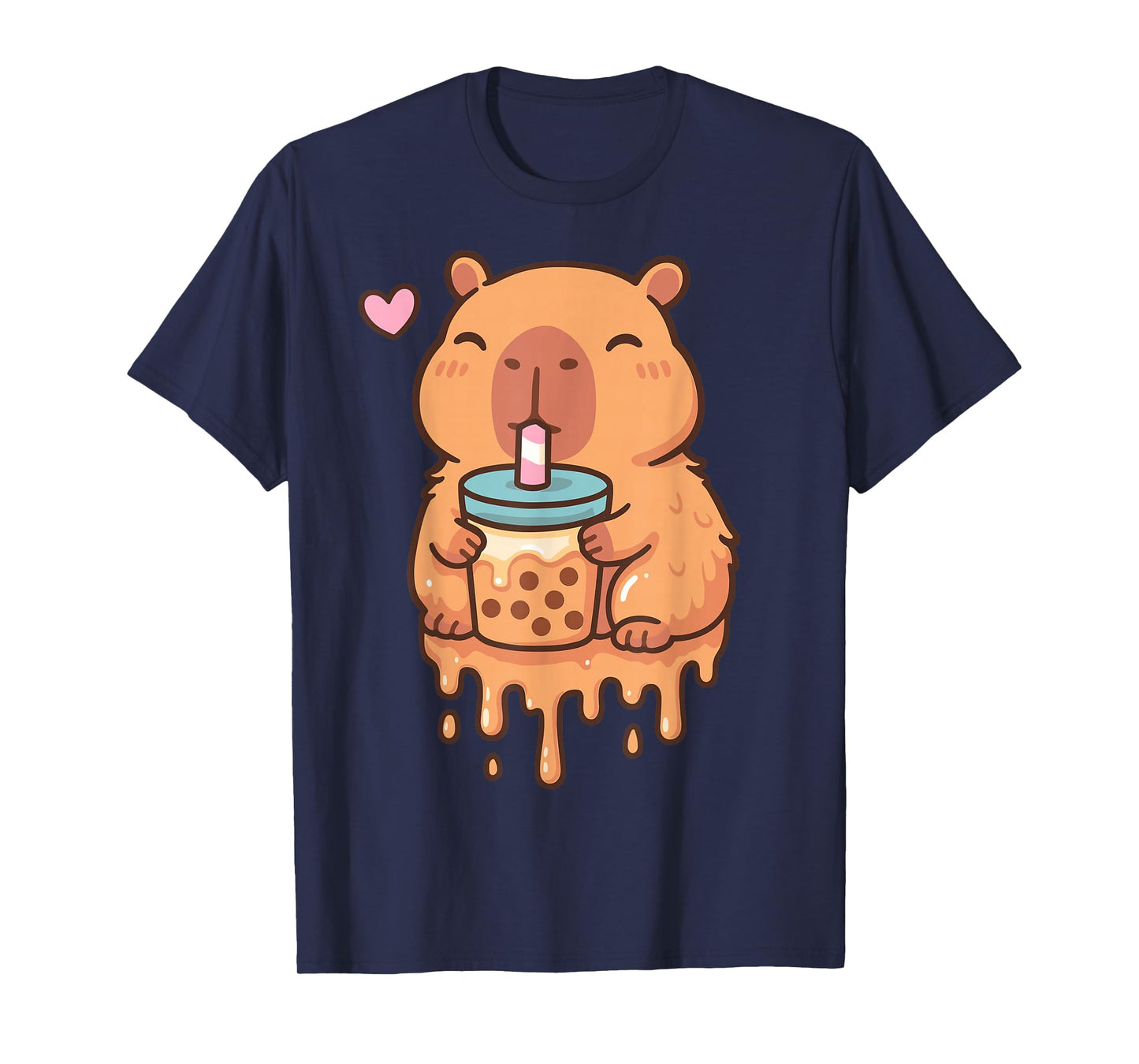 Dripping Kawaii Capybara Drinking Boba Bubble Tea Cute Anime T-Shirt
