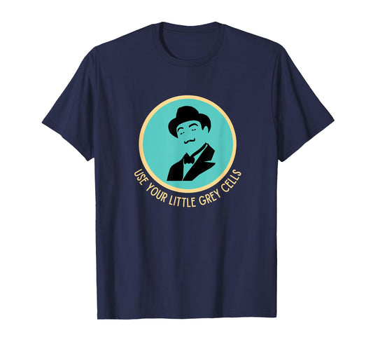 Poirot Use Your Little Grey Cells Hat Mustache Vintage Blue T-Shirt