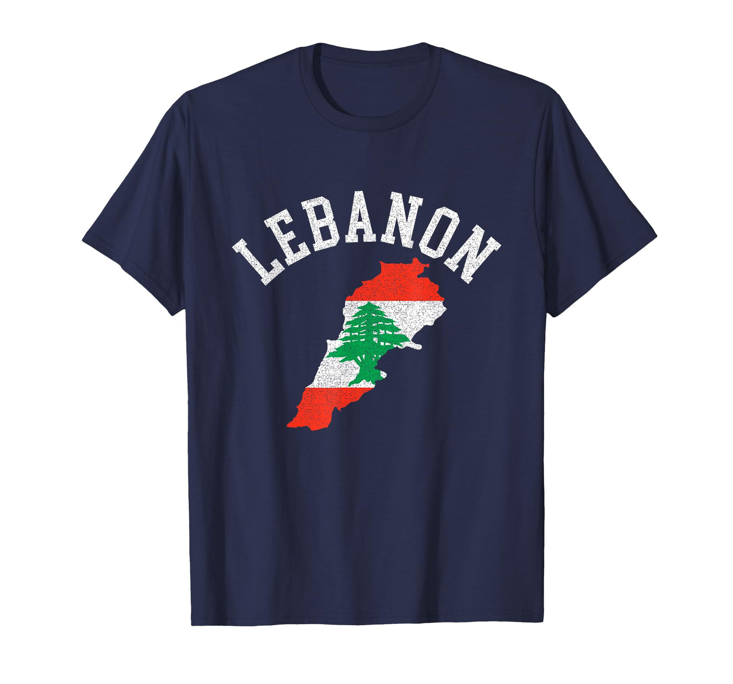 Patriotic Men Women Lebanon Flag Map Distressed T-Shirt