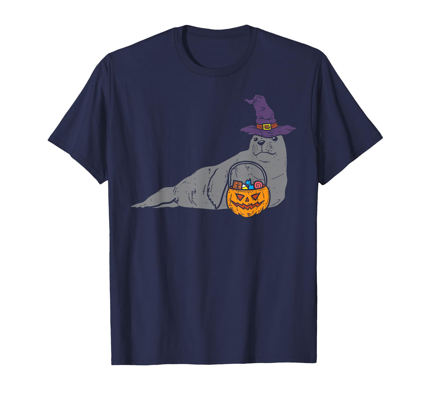 Seal Sea Lion Witch Pumpkin Halloween Animal Men Women Kids T-Shirt