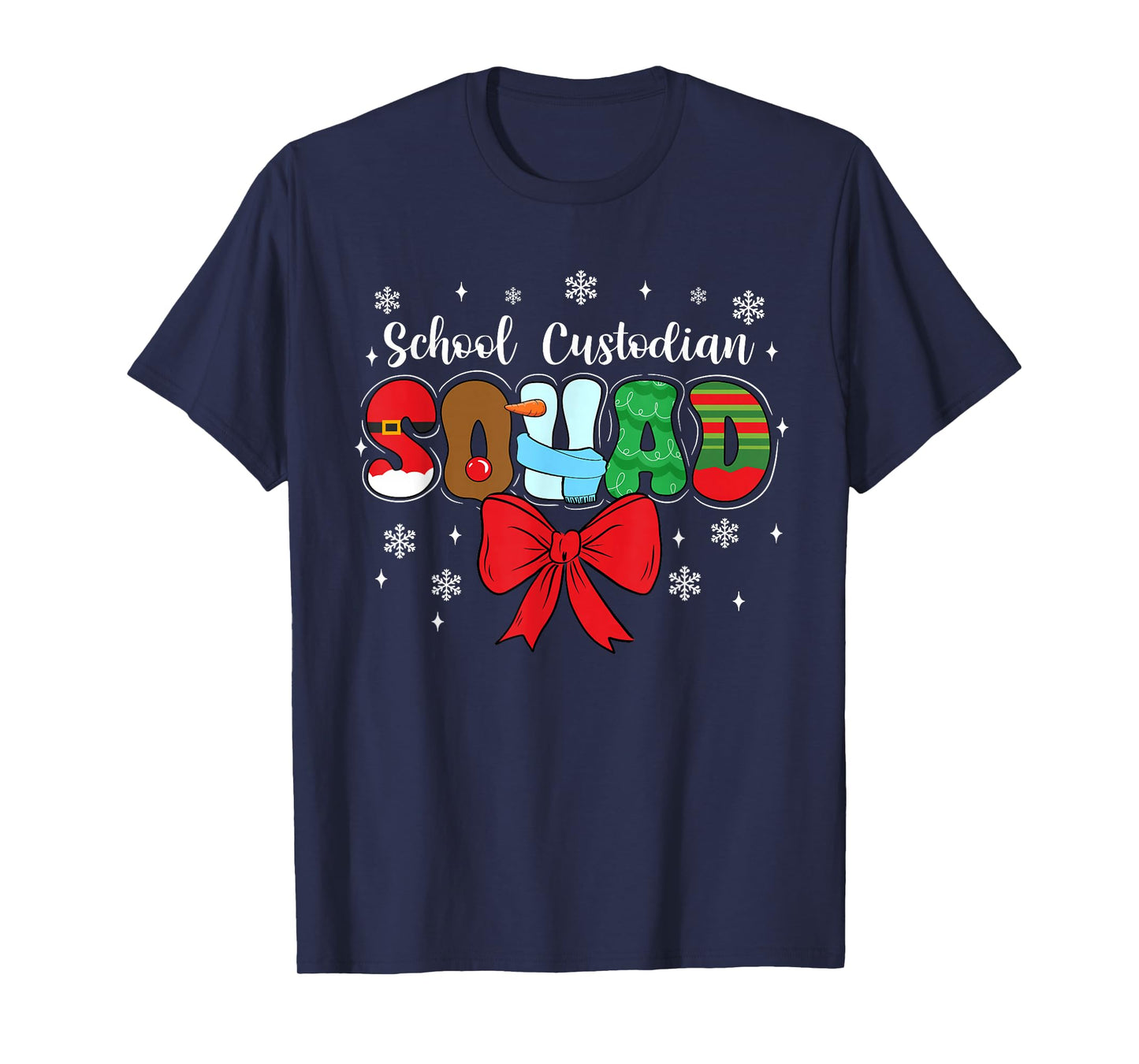 School Custodian Squad Bow Pencil Funny Christmas T-Shirt