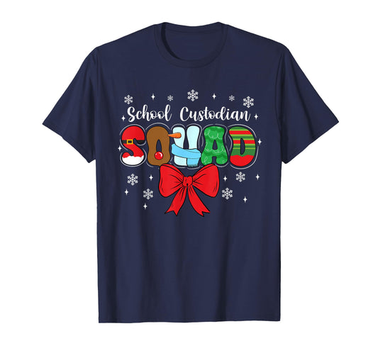 School Custodian Squad Bow Pencil Funny Christmas T-Shirt
