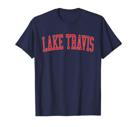 Vintage Lake Travis Distressed Red Varsity Style T-Shirt
