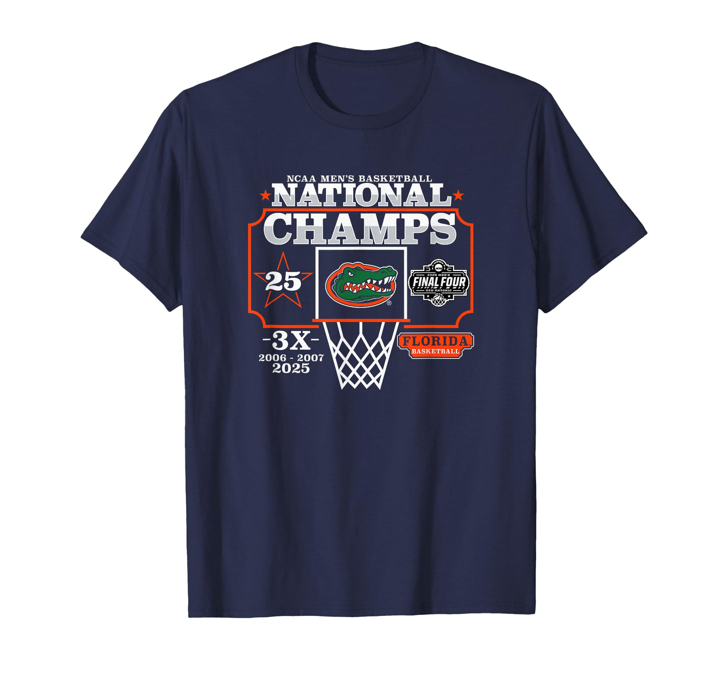 Florida Gators National Champs 2025 Men's Basketball 3X Blue T-Shirt