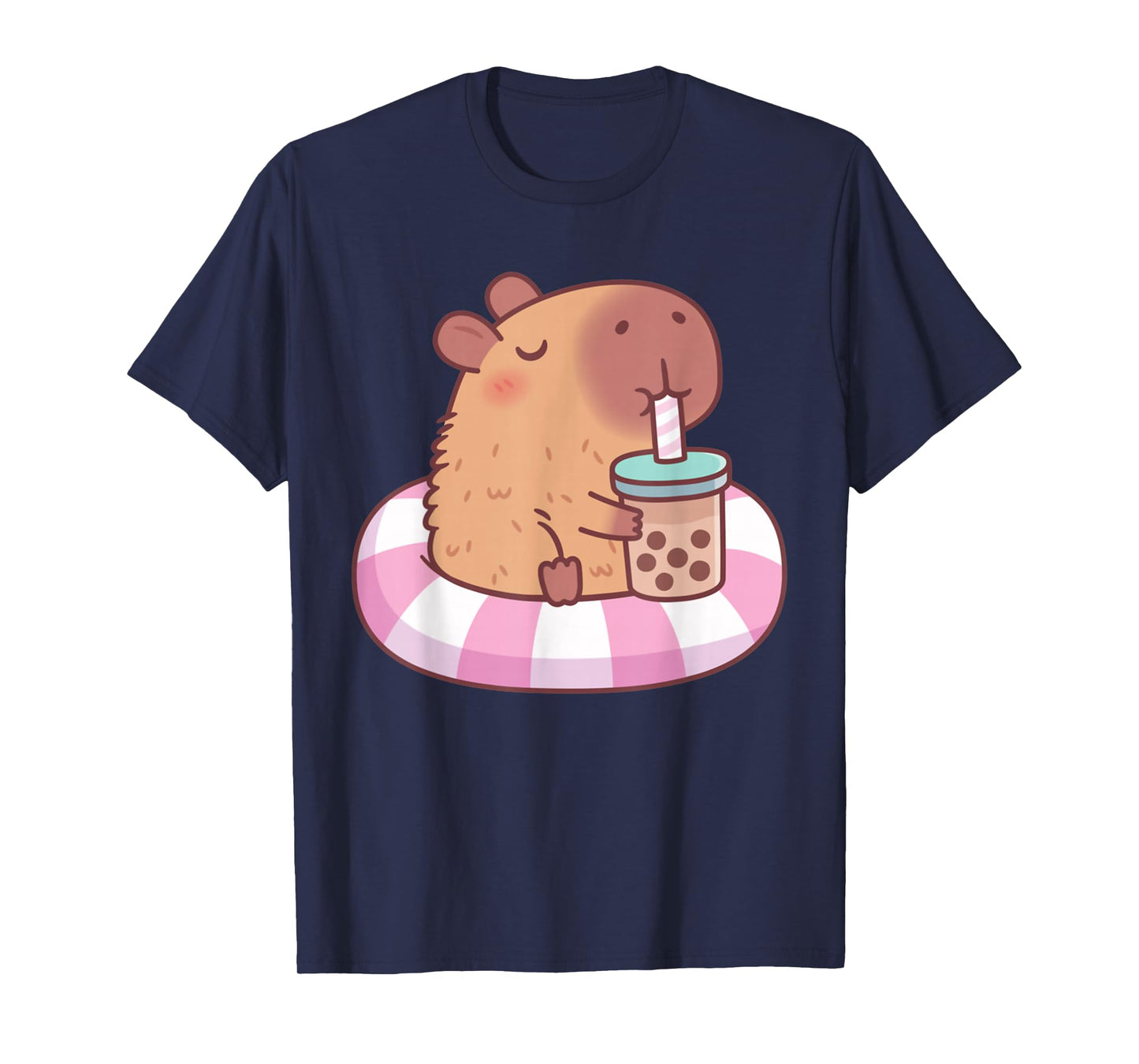Cute Capybara On Pool Float Drinking Bubble Tea Lover Girls T-Shirt