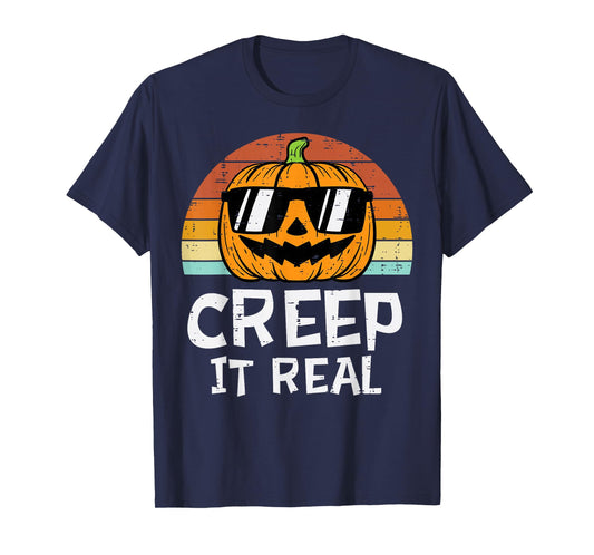 Creep It Real Cool Pumpkin Retro Halloween Costume Men Boys T-Shirt