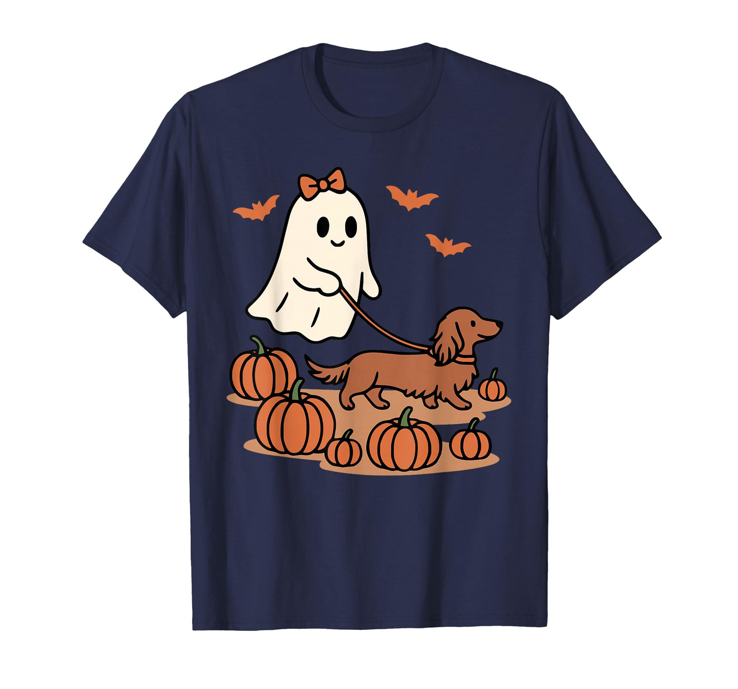 Ghost Walking Long Haired Dachshund Dog Halloween Doxie Mama T-Shirt