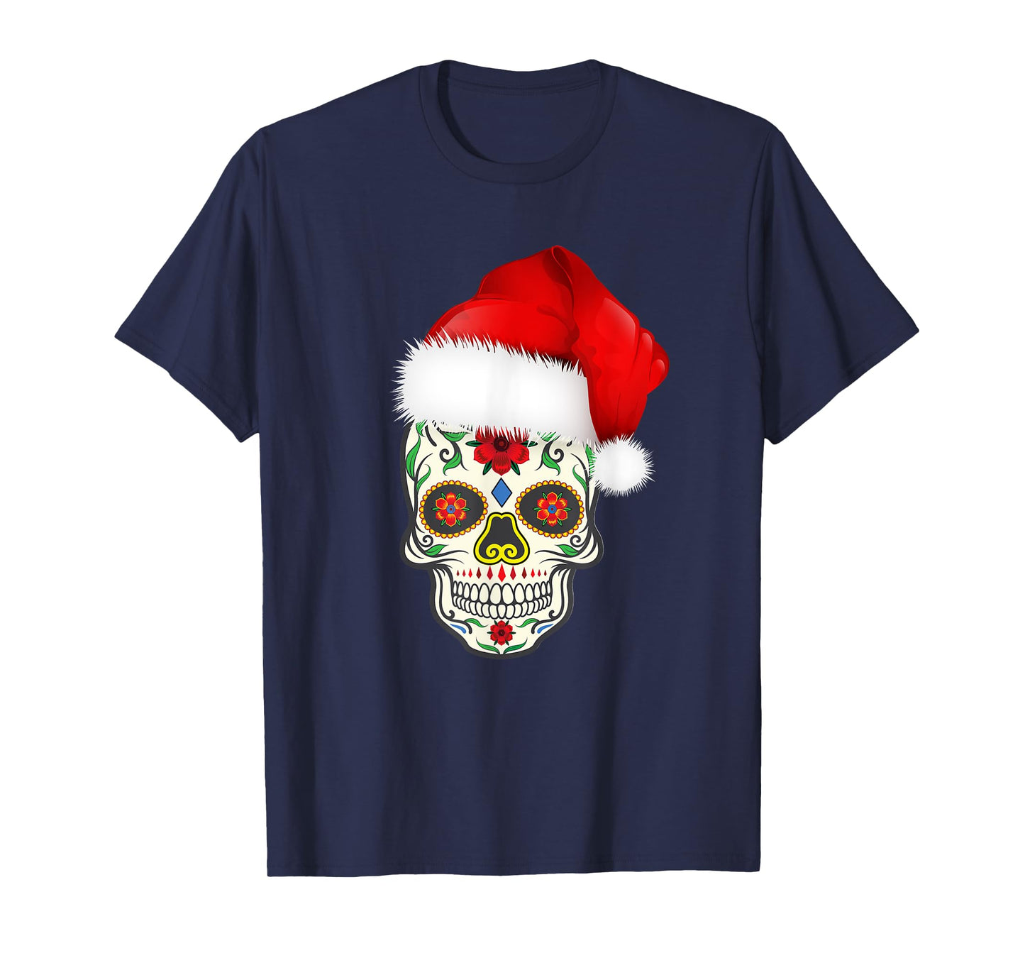 Sugar Skull T-Shirt With Christmas Santa Hat Day of the Dead
