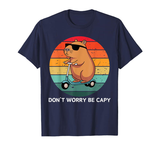 don't worry be capy funny capybara retro sunset T-Shirt