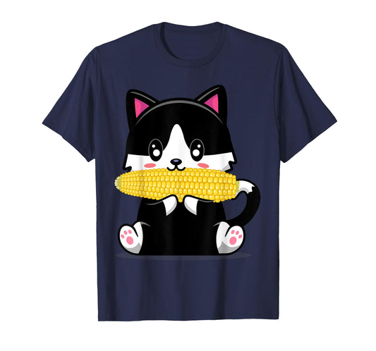 Corn Costume Halloween Cat Eats Corn T-Shirt for Men Women