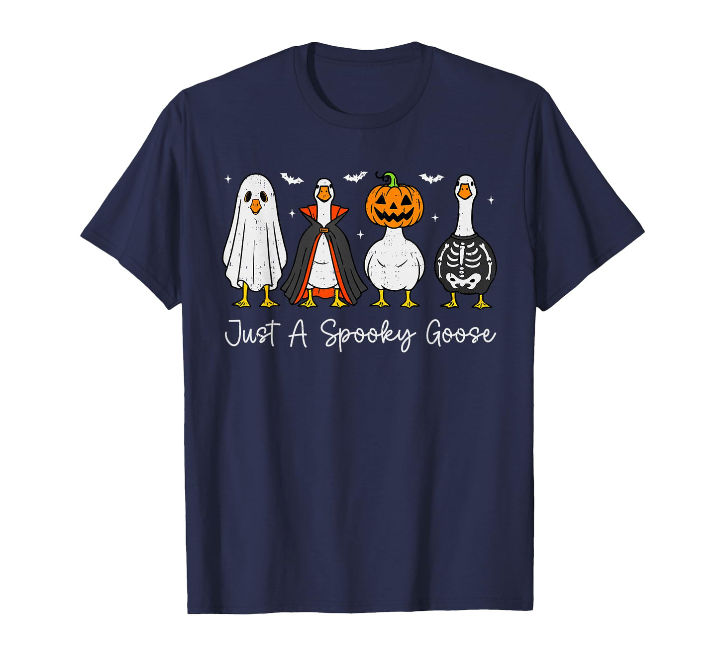Just A Spooky Goose Witch Pumpkin Ghost Skeleton Halloween T-Shirt