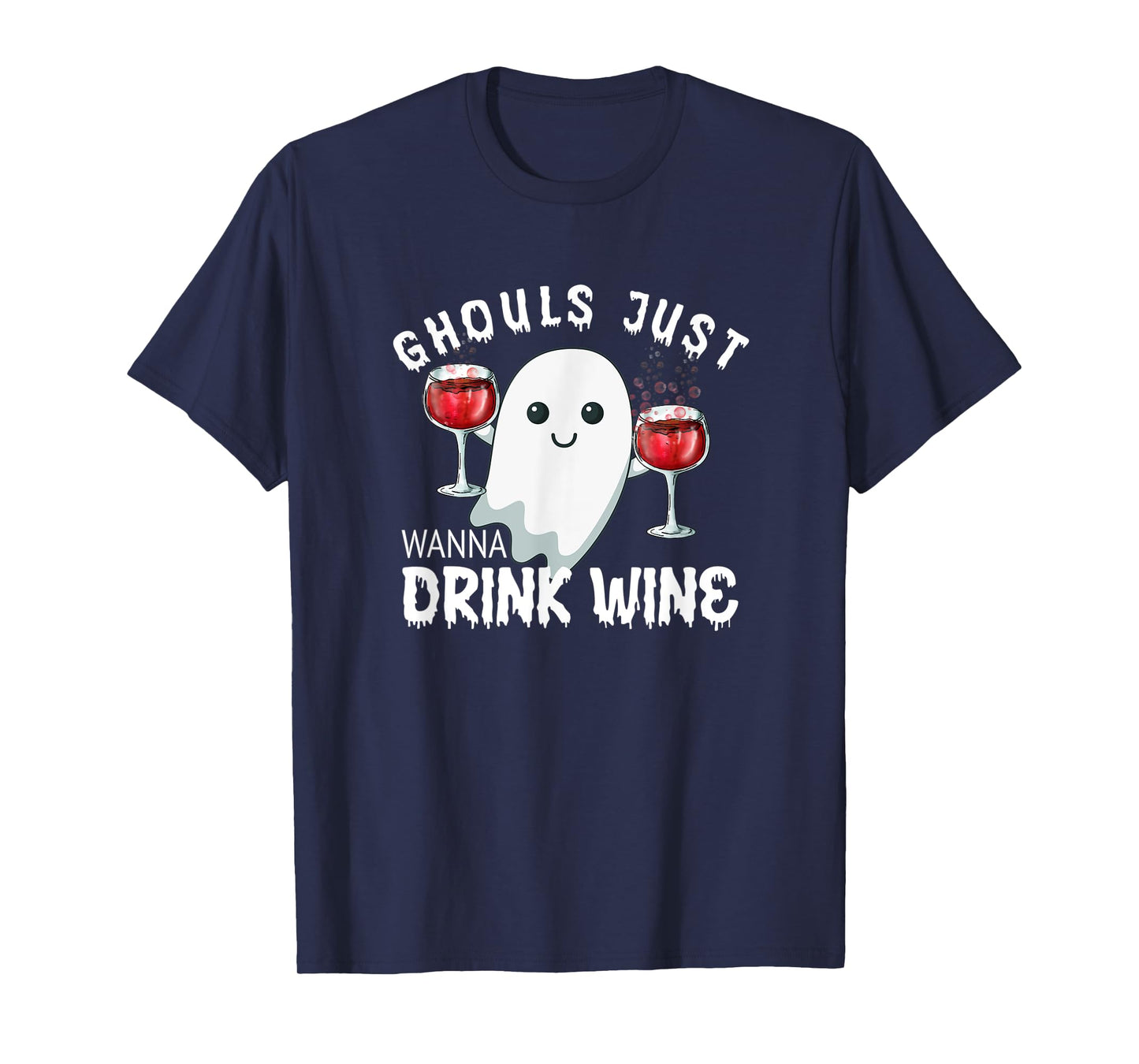 Funny Ghost Shirt Halloween Wine Drinking Pajama Top Women T-Shirt