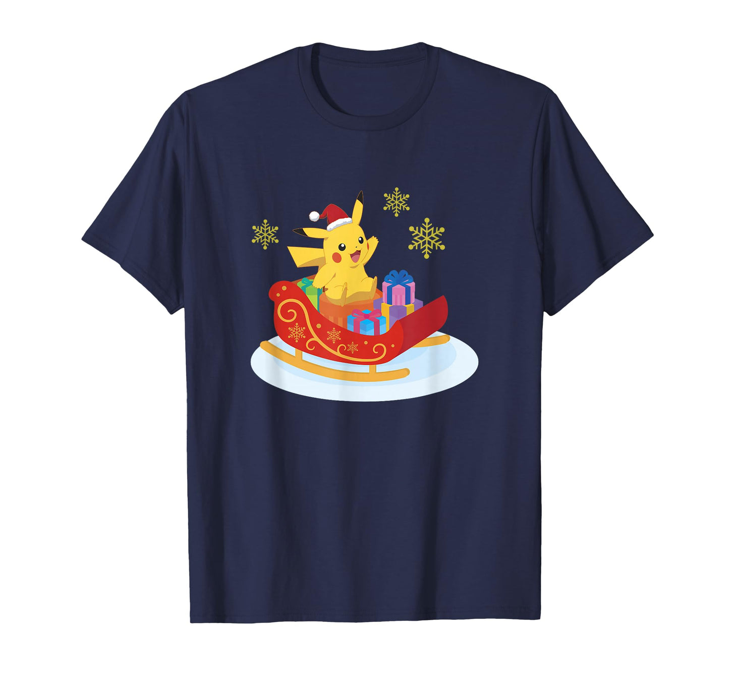 Pokémon Christmas Pikachu Sleigh Ride Snowflake Portrait T-Shirt
