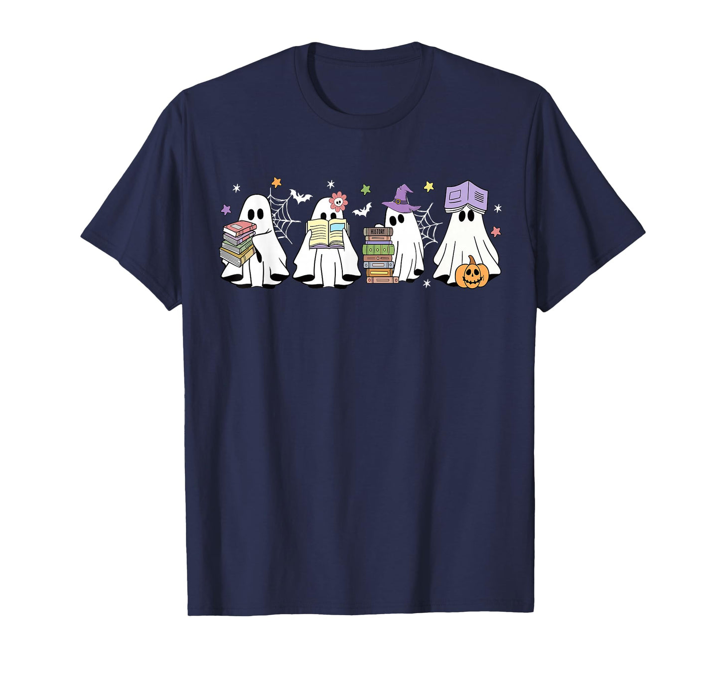 Funny Ghost Book Reading Halloween Books Lover Teacher Kids T-Shirt