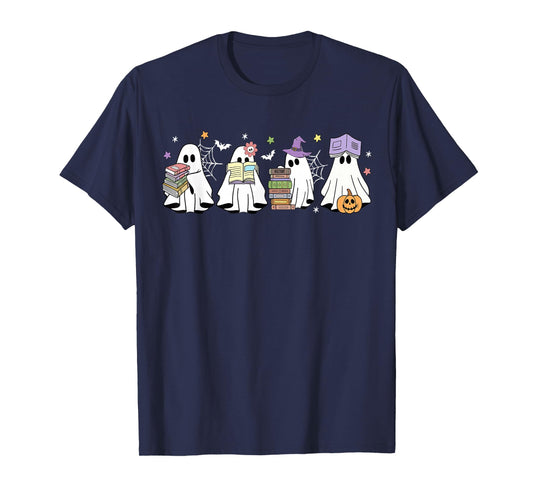 Funny Ghost Book Reading Halloween Books Lover Teacher Kids T-Shirt