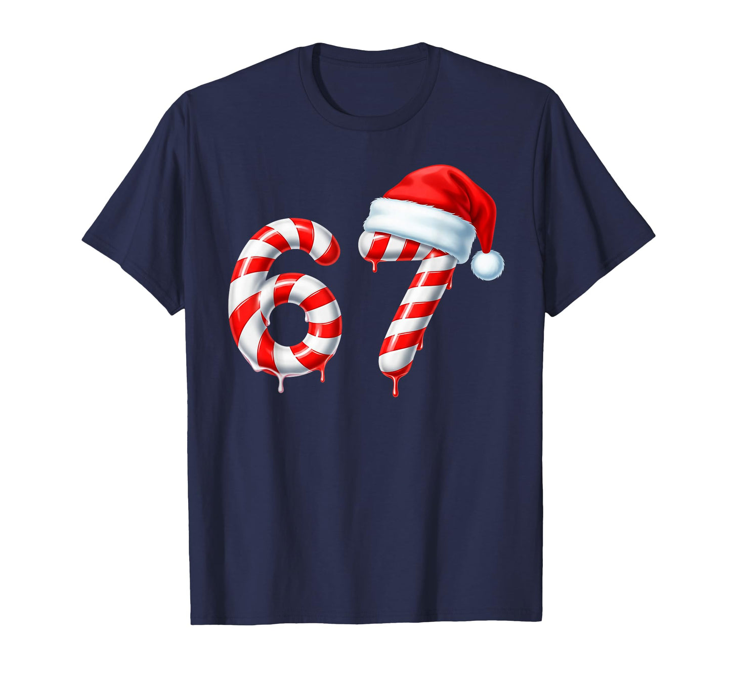 Funny Six Seven 67 Meme Christmas Humor Candy Cane Santa Hat T-Shirt
