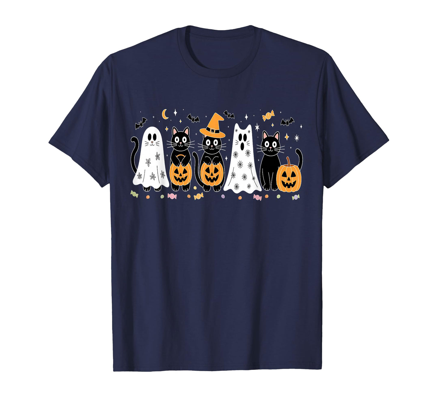 Cute Black Cats in Ghost Costume Women and Men Halloween T-Shirt