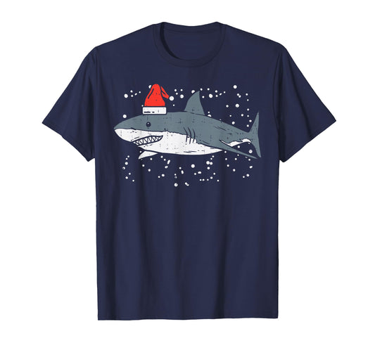 Shark Santa Hat Christmas Xmas Pajama Men Women Kids PJ T-Shirt