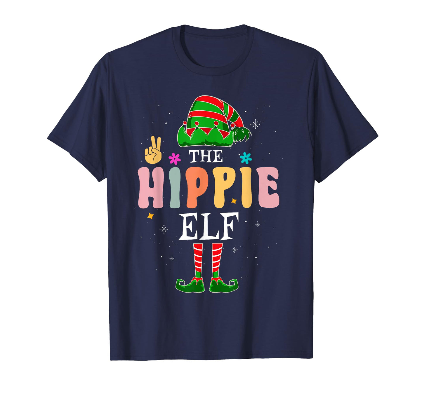 Hippie Elf Group Matching Family Christmas Groovy Retro T-Shirt