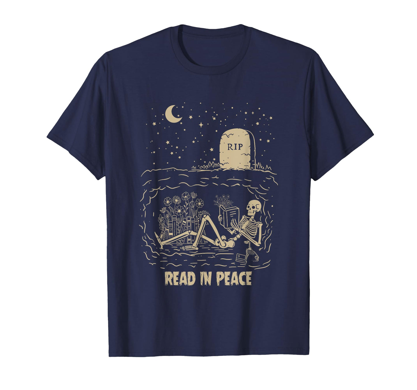 Read In Peace Skeleton Reading Books Funny Halloween T-Shirt