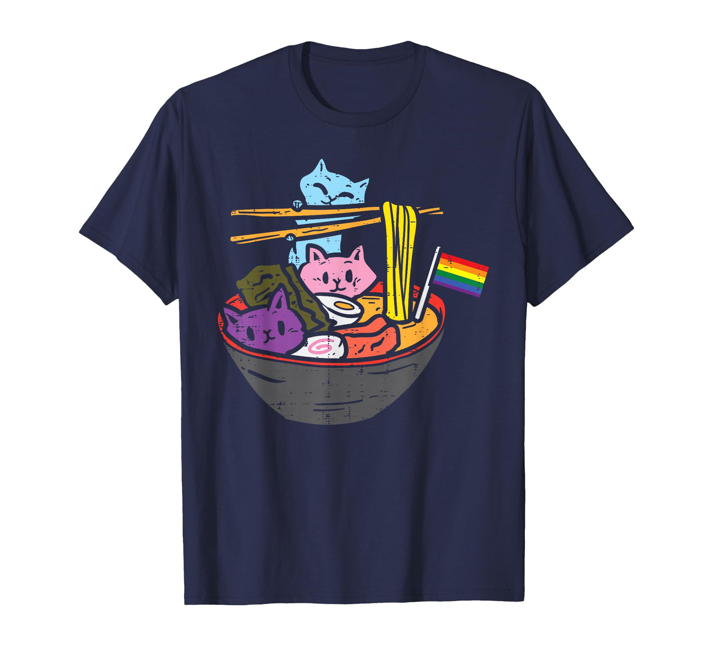 Rainbow Flag Cats Ramen Anime Gay Pride Month LGBTQ Ally T-Shirt