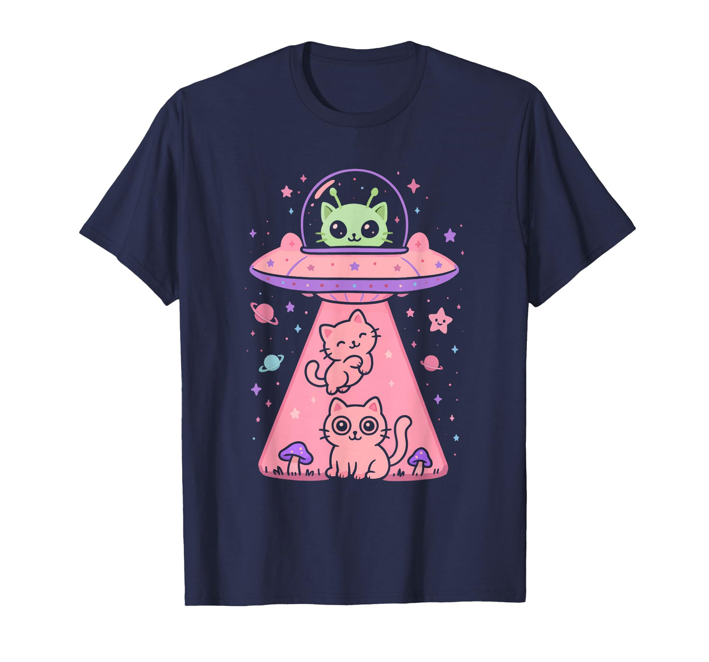 Cat UFO Cute Funny Kitty Kawaii Space Pink Spaceship Alien T-Shirt