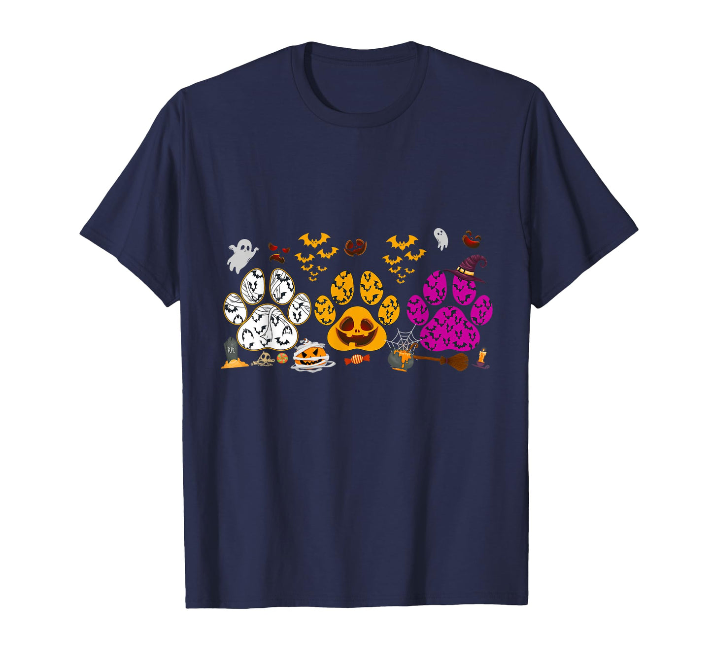 Funny Paw Print Halloween Dog Candy Pumpkin Ghost Dog Lovers T-Shirt