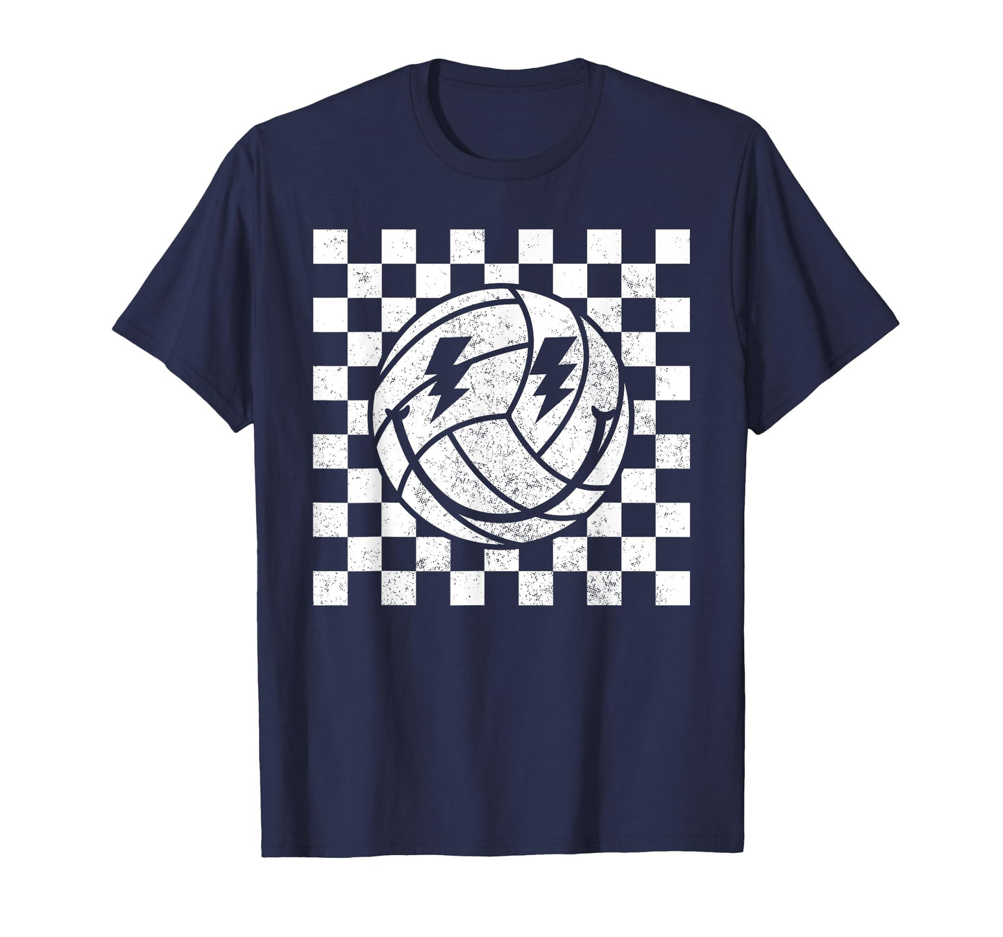 Checkered Volleyball Smile Face Lightning Bolt T-Shirt