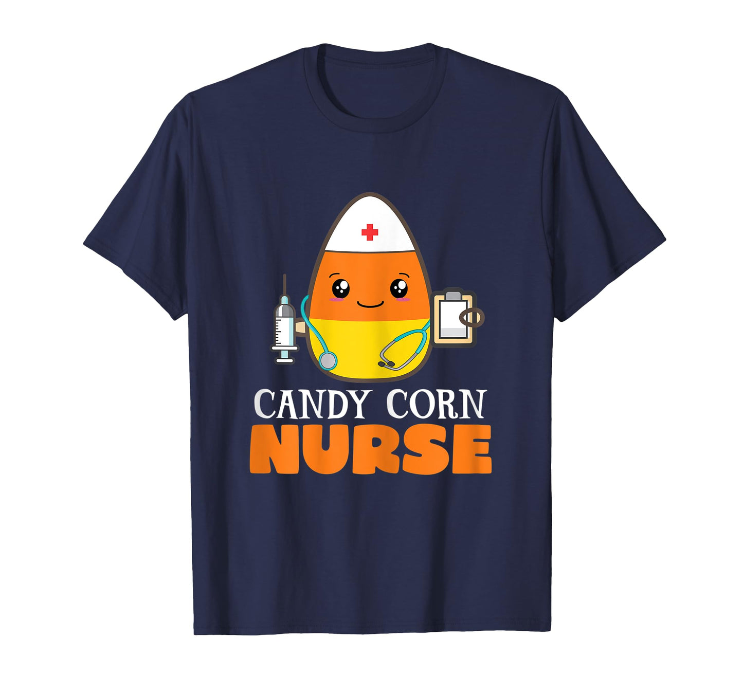 Womens Funny Candy Corn Nurse Halloween Nurse with Stethoscope T-Shirt