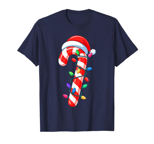 Candy Cane Christmas Lights Santa Hat Family Xmas Pajamas T-Shirt