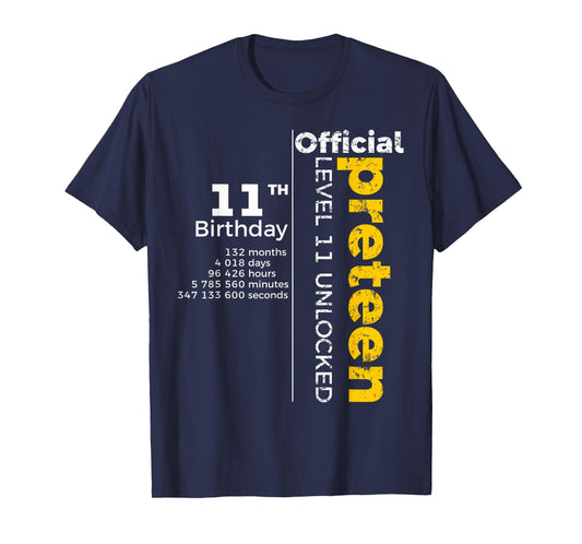 11th Birthday - Official Preteen Level 11 Unlocked Funny T-Shirt