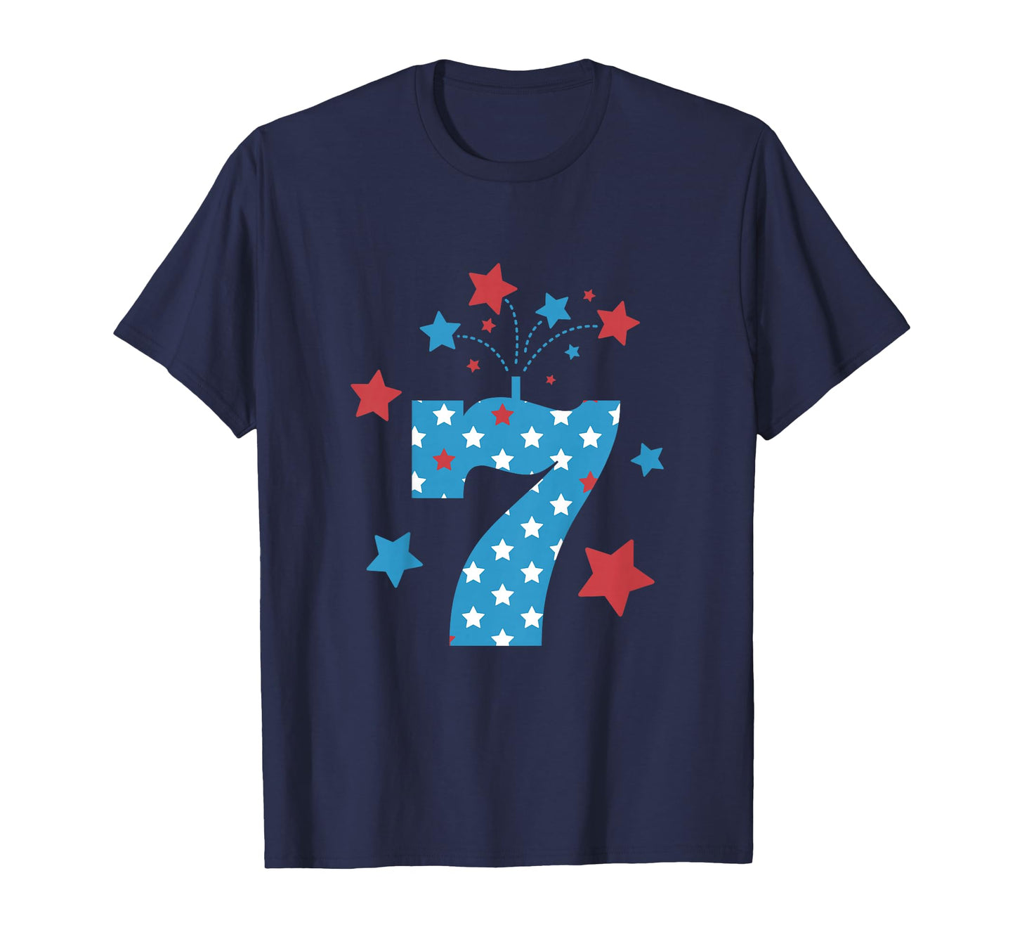 Red, White and Seven - 7th Birthday Patriotic Firecrackers Kids T-Shirt