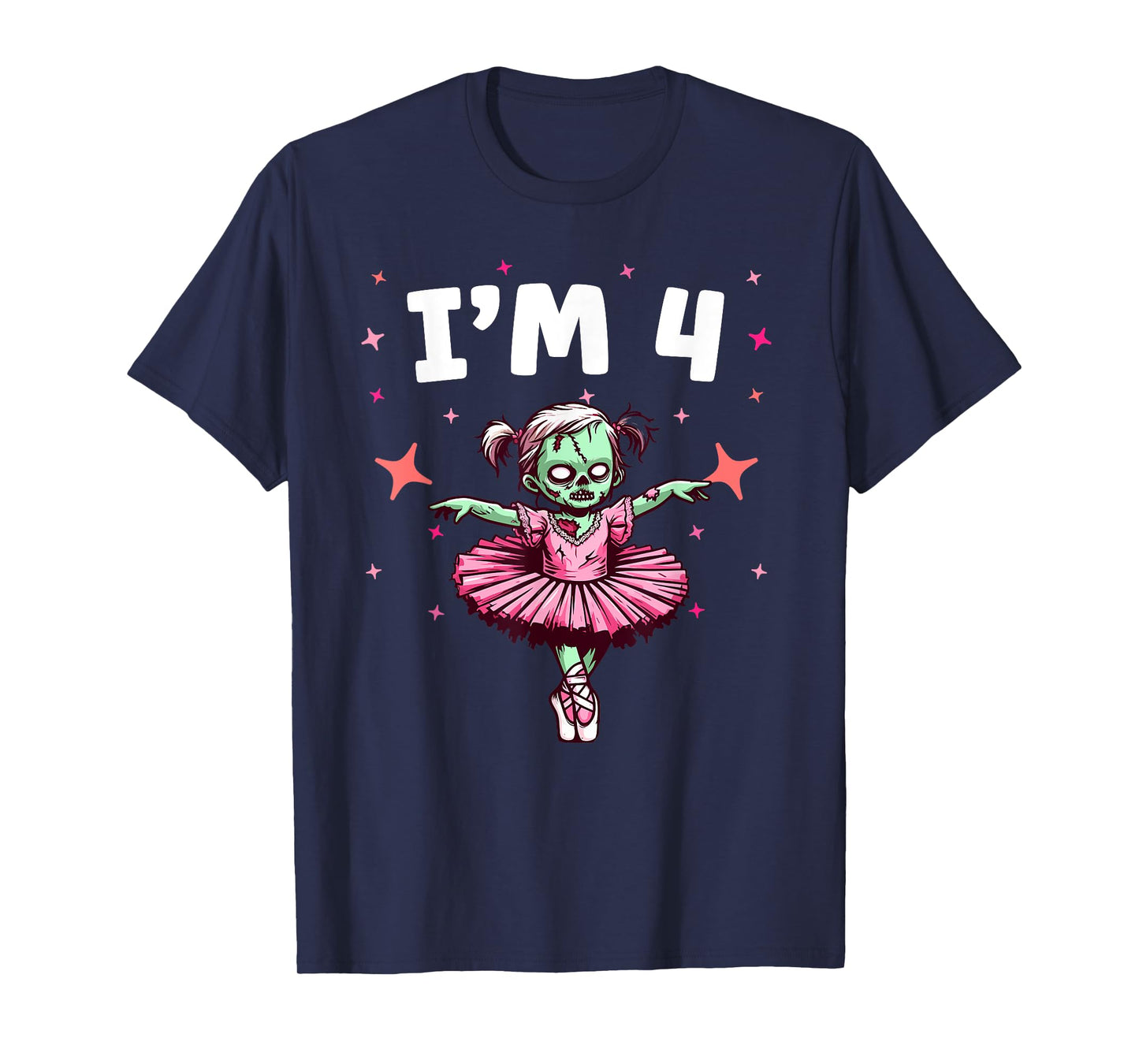 Ballerina Zombie Birthday 4th Birthday Party I'm 4 T-Shirt