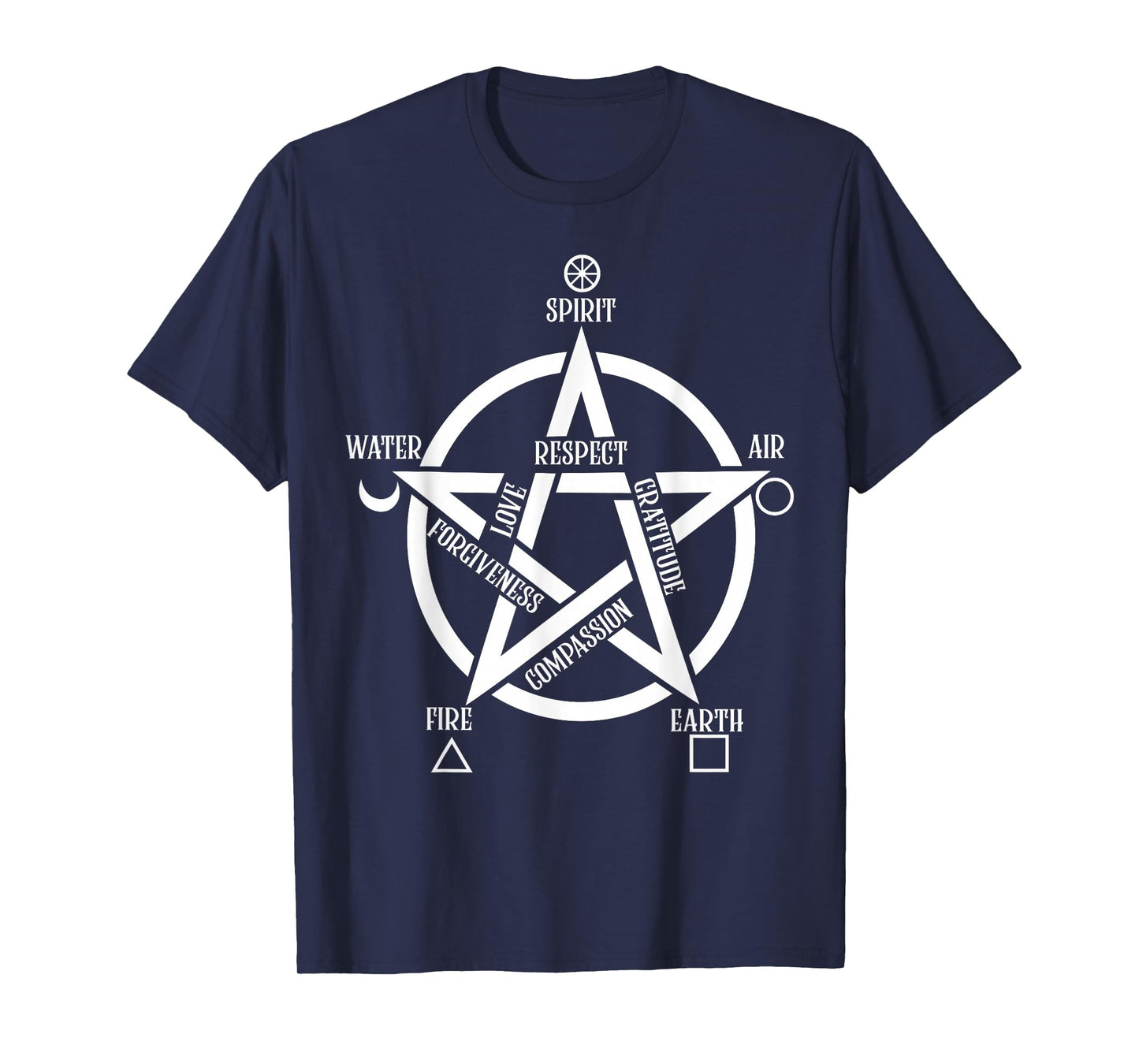Spirit Water Fire Earth Air - Elemental Pentacle Witch T-Shirt