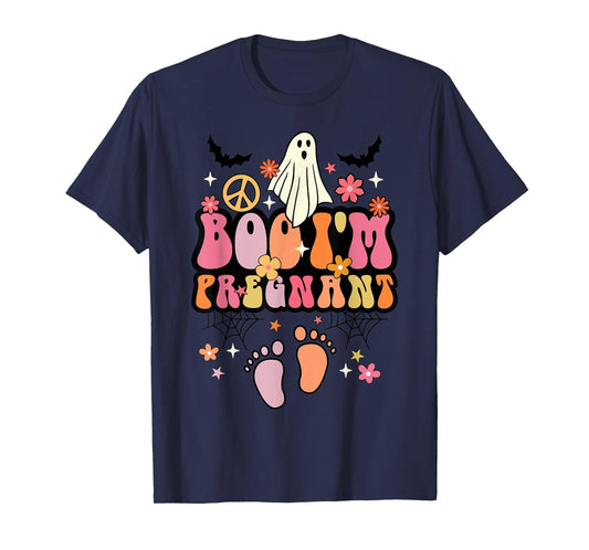 Boo I'm Pregnant Halloween Groovy Ghost Pregnancy Ghost Baby T-Shirt