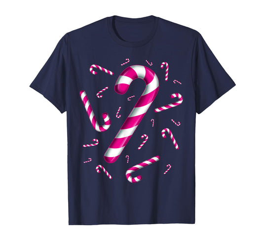 Candy Cane Christmas Crew Santa Pink for Women Kids Girls T-Shirt