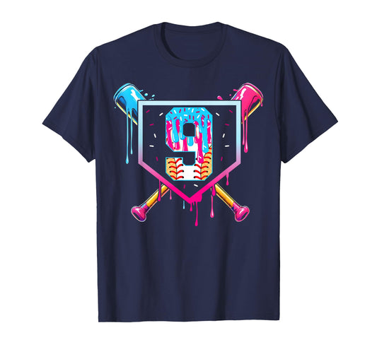 Baseball 9 Year Old Ice Cream Drip 9th Birthday Boy 9 T-Shirt