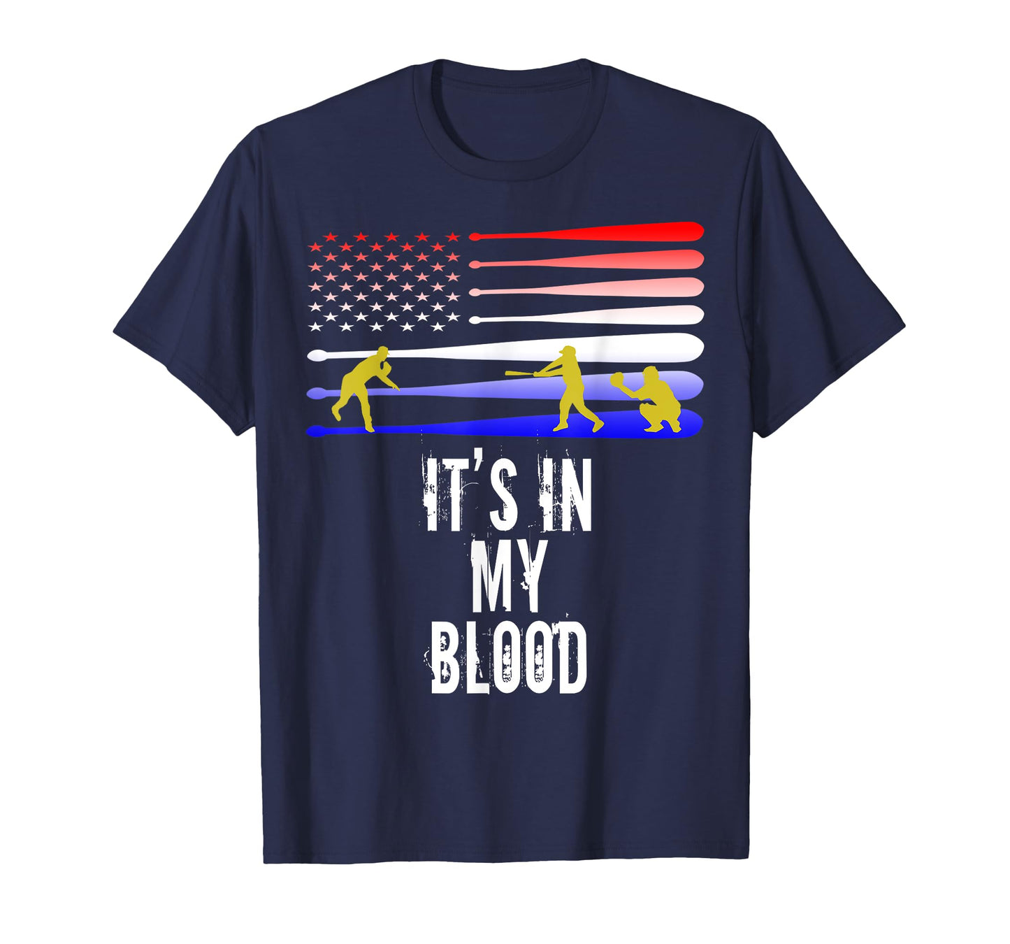 Baseball Is in My Blood American Flag Baseball Shirt T-Shirt for Women Kids Men