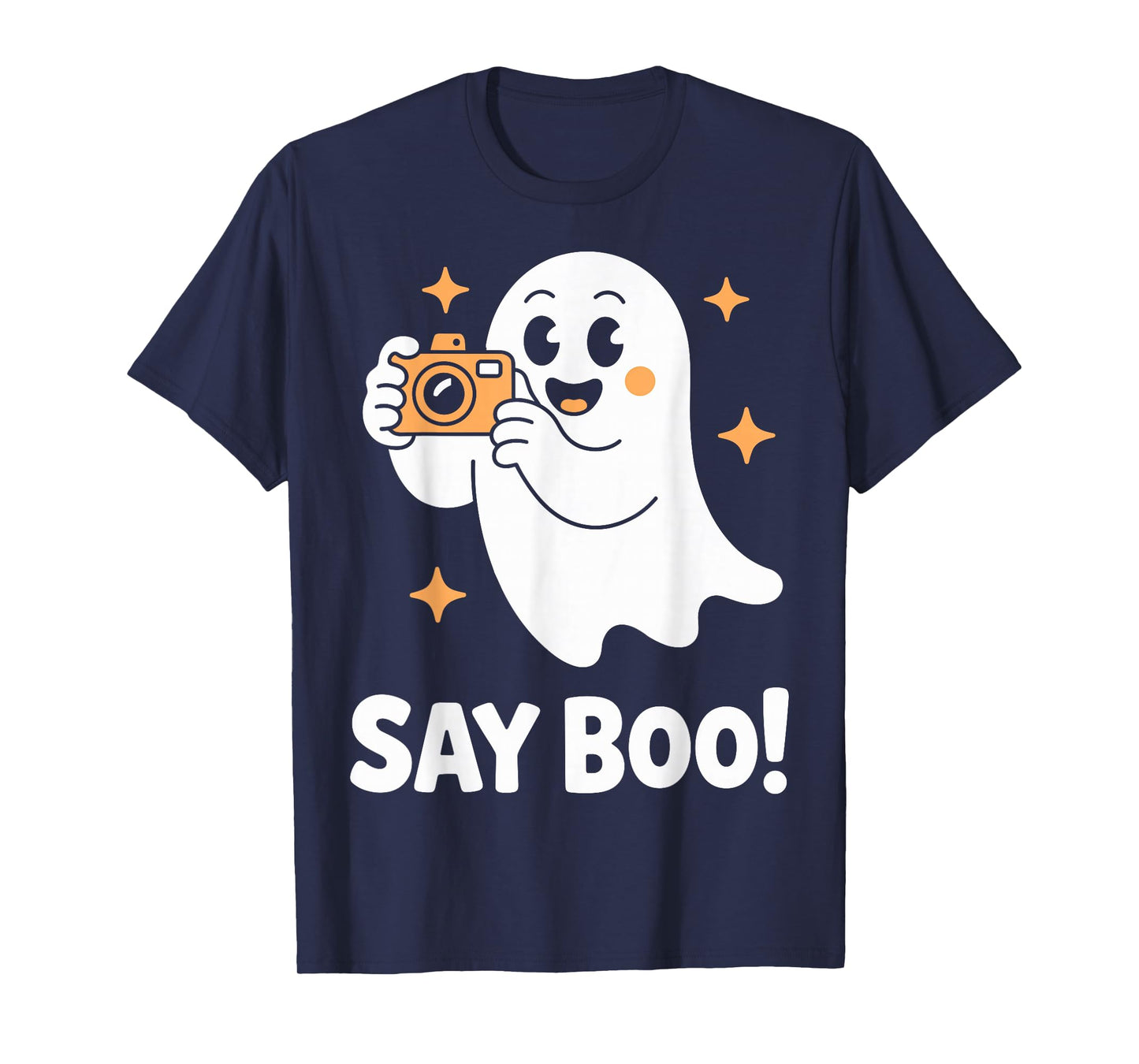 Say Boo Ghost Photographer with Camera Funny Halloween T-Shirt