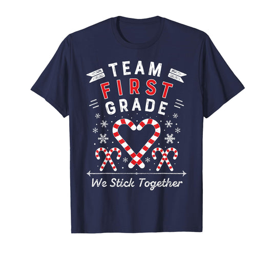 Team First Grade Christmas Candy Cane Heart 1st Xmas Teacher T-Shirt